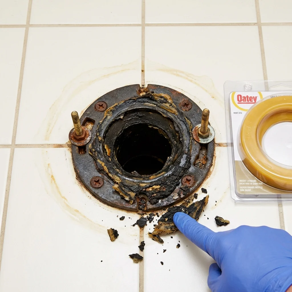 Failed wax ring showing water seepage at the base of a toilet in a Norwalk, CA home